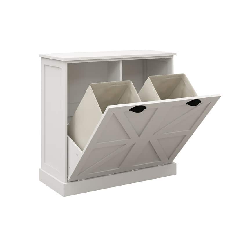 Two-Compartment Tilt-Out Laundry Sorter Cabinet-White