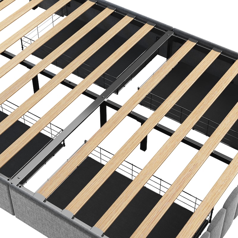 Platform Bed with LED,4 Under-bed Portable Storage Drawers and Wings Designed Headboard