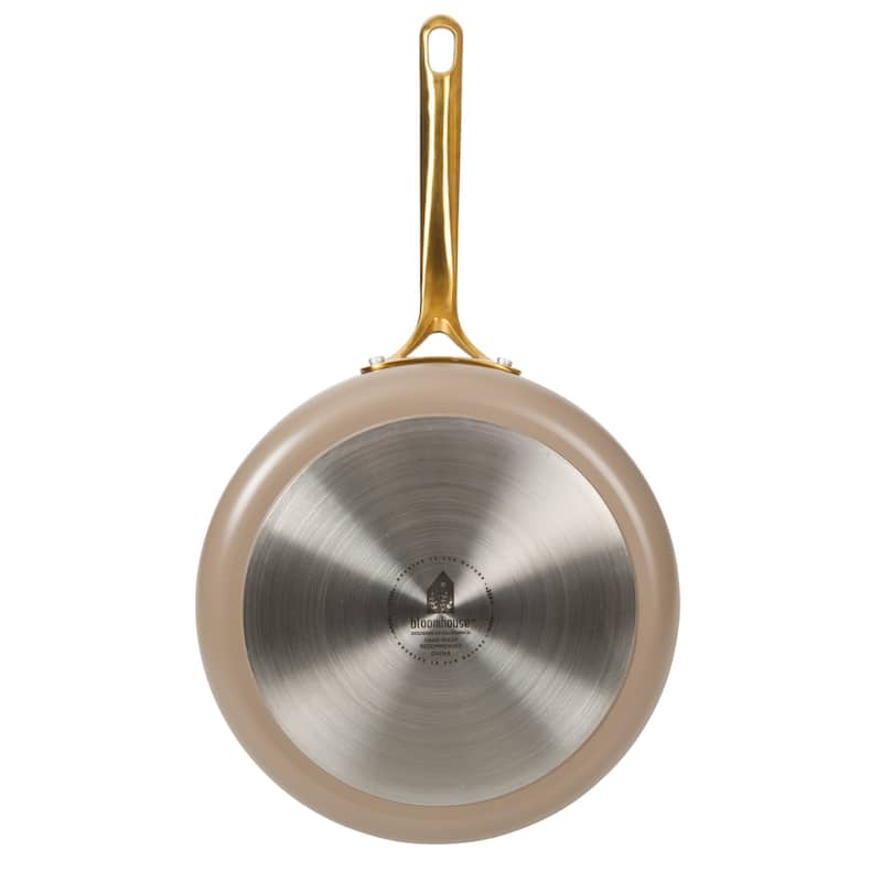 Bloomhouse Pots and Pans Heavy Duty Aluminum Premium PFA Free Ceramic Nonstick - Cappucino Cream with Gold Handle