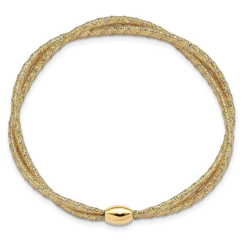 Curata 14k Two tone Gold 7" Double Strand Twist Mesh Stretch Slip-on Bracelet