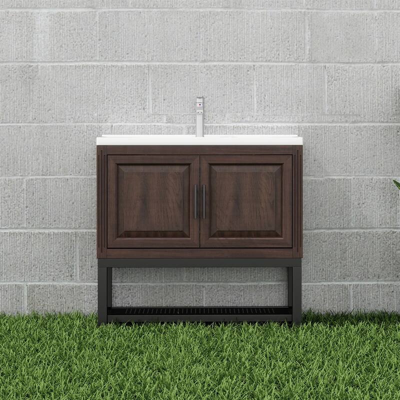 36" Bathroom Vanity with White Ceramic Sink & Hot and Cold Faucet