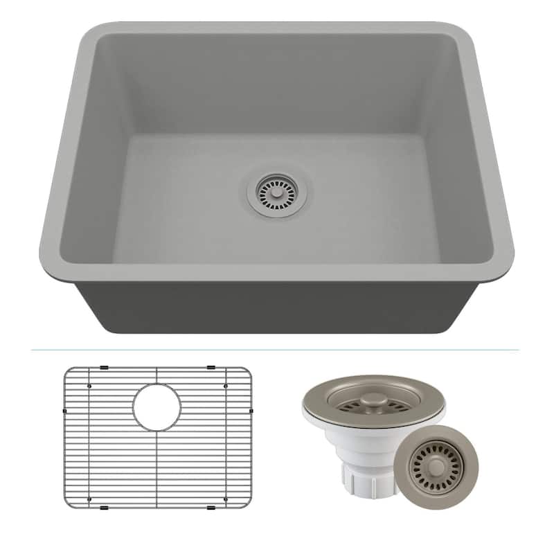 23" x 18" Quartz Kitchen Sink, Single Bowl Sink, Drop-in Sink, Undermount Sink, Granite Kitchen Sink, with Steel... - 23"x18" - Galaxy Concrete