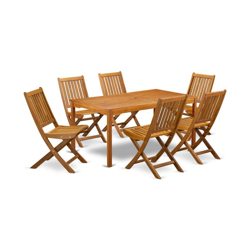 Outdoor Coffee Table Set- Folding Chairs Slatted Back and Rectangle Top with 4 legs - Natural Oil Finish (Pieces option) - 65.8