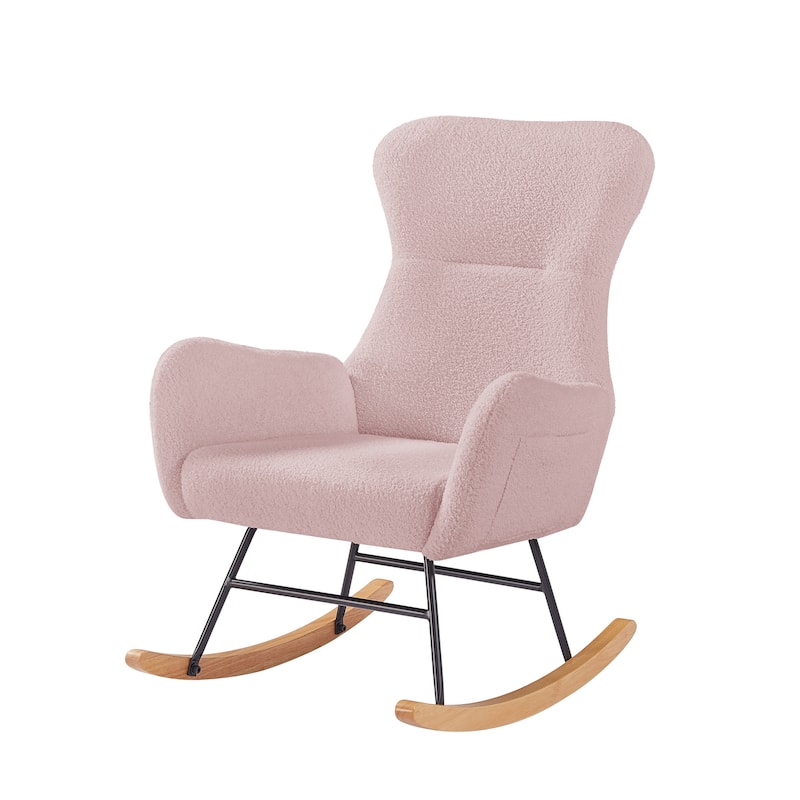 Teddy Velvet Upholstered Glider Rocking Chair, Glider Rocker with Side Pockets, Lounge Armchair with High Backrest