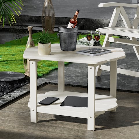Hausfame White Poly Lumber End Table - 2-Tier Tables for Patio Backyard Low Easy Maintenance