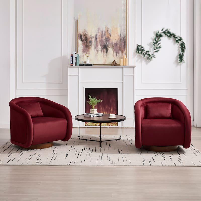 Swivel Accent Chair, 360-degree Swivel Barrel Chair with Teddy Upholstery, Comfy Pumpkin-Shaped Swivel Chair