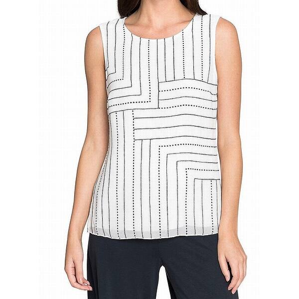 Shop Nic Zoe White Womens Size Xs Embroidered Crepe Jewel Neck