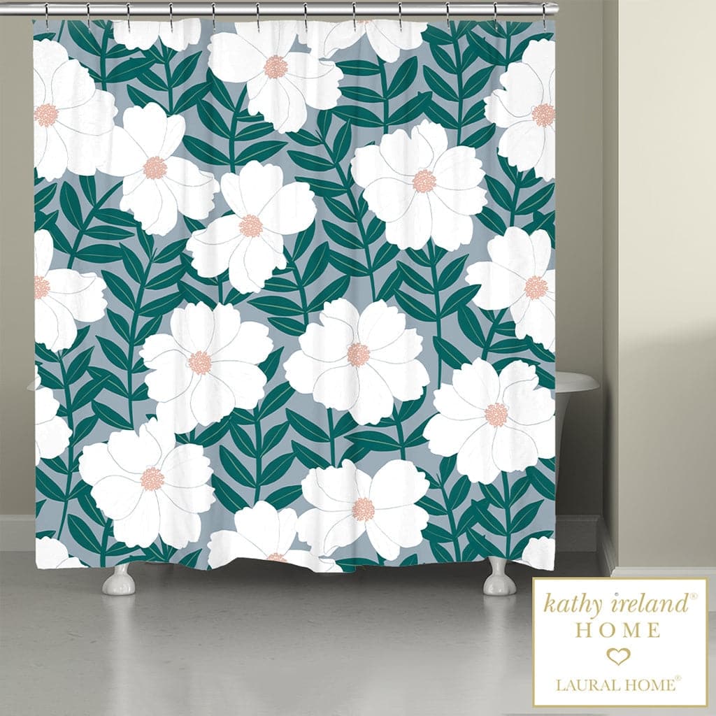 Kathy Ireland Delicate Floral Magnolia 71" x 72" Shower Curtain
