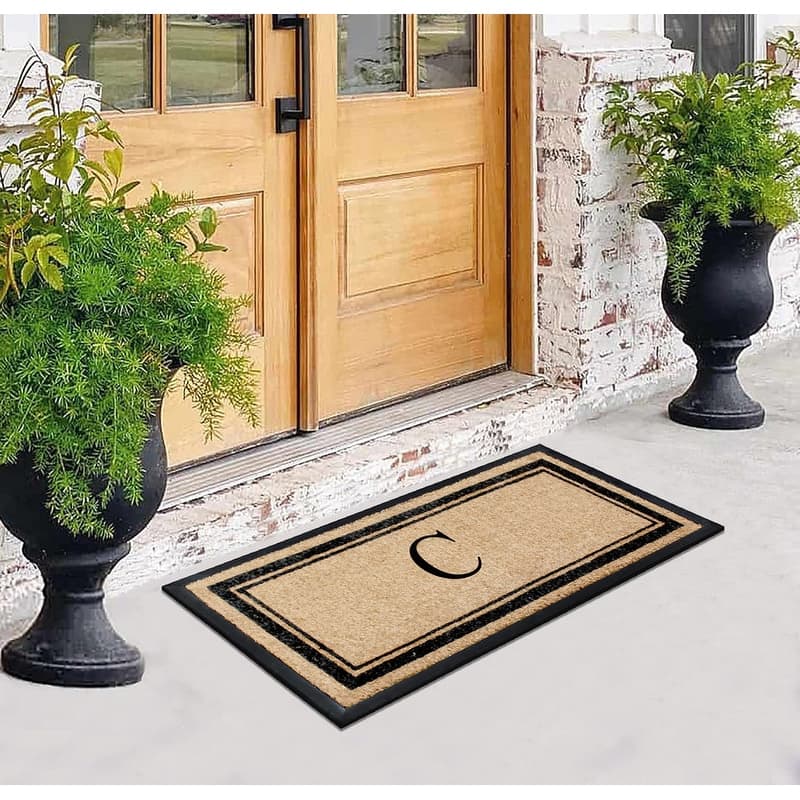 A1HC Picture Frame Natural Rubber & Coir Large Monogrammed Doormat 24"x48"