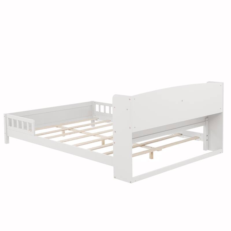 Full Size Platform Bed with LED Motion Sensor Light, Bookcase, And Adjustable Guardrails