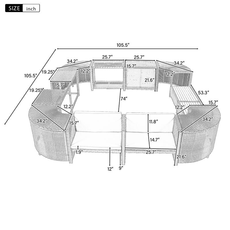 Quadrilateral Sectional Sofa Rattan Frame Conversation Sets Home Spa Lounge Couch Hot Tub Surround Comes Built-in Storage Area
