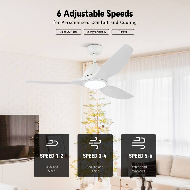 52" Modern White ABS 3-blade Propeller Ceiling Fan with Light and Remote