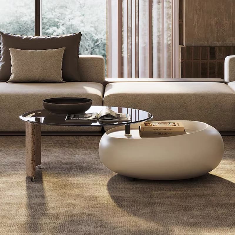 50.39" Modern Swivel Coffee Table with Tempered Glass Top