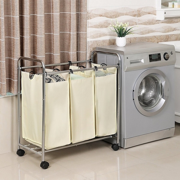 Vecelo Laundry Sorter Cart Basket Hamper on Wheels & Clothes Organizer with 3 Removable Bags