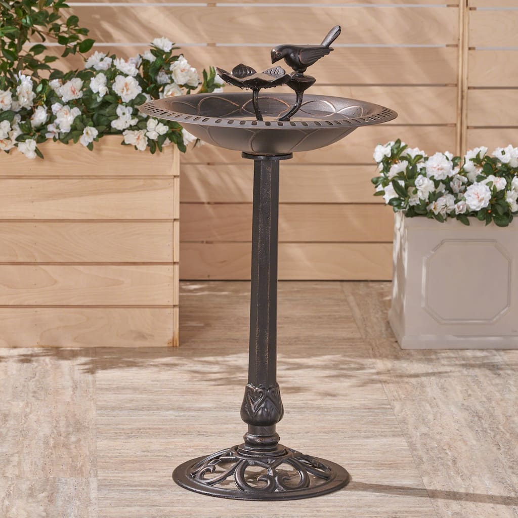 Roomfitters Outdoor Rust-Proof Aluminum and Cast Iron Bird Bath, Hand-Crafted Vintage Garden Basin, Antique Bronze