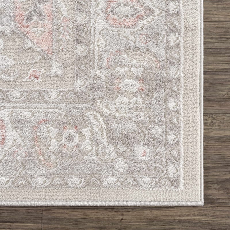 Hauteloom Calum Living Room, Bedroom Area Rug - Farmhouse - High Pile - Pink,Gray - 7'9" x 9'6"