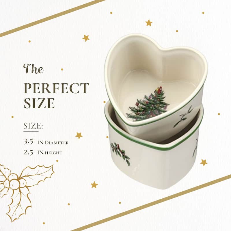 Spode Set of 2 Christmas Tree Heart shaped Scalloped Ramekins