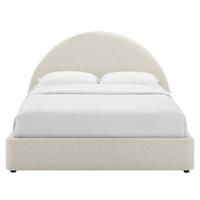 Palmetto Modern Round Headboard Ivory Fabric Upholstered King Size Platform Bed