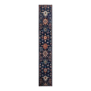Hand Knotted Traditional Tribal Wool Blue Area Rug - 2' 8" x 17' 8"