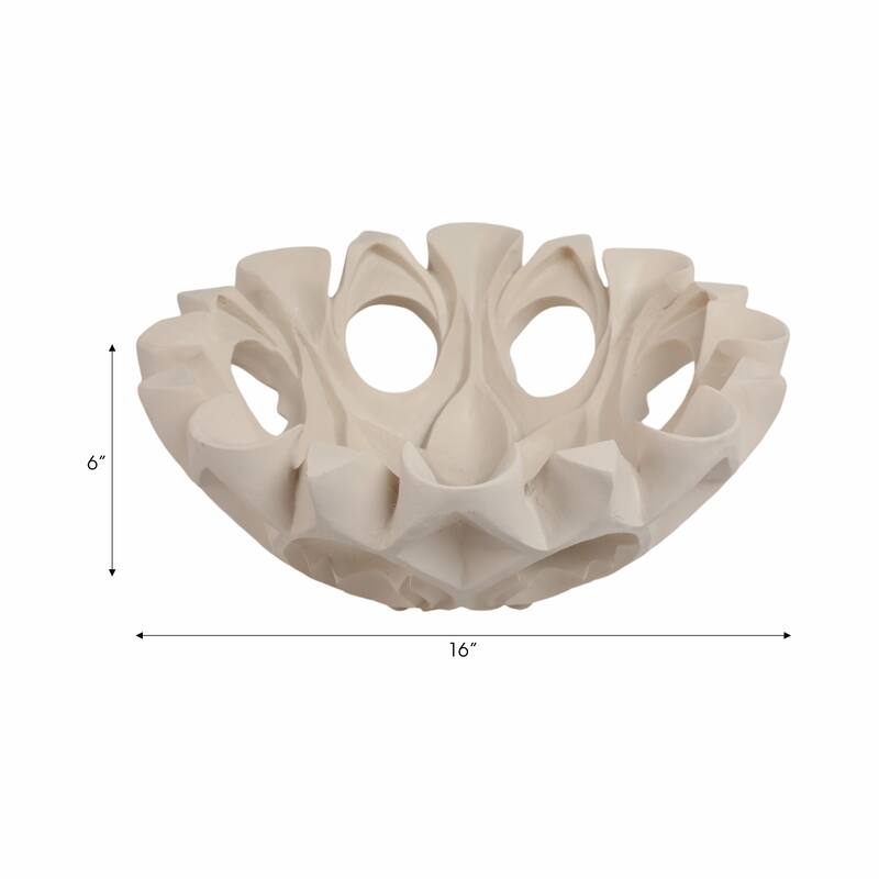 Artistic Decorative Bowl with Sculptural Cut-Out Design - 16", Tan