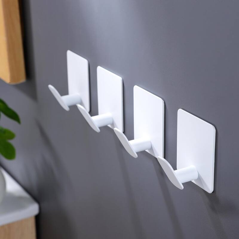 (Pack of 4) Adhesive Hooks Towel/Coat Hooks Stick to Bathroom or Kitchen