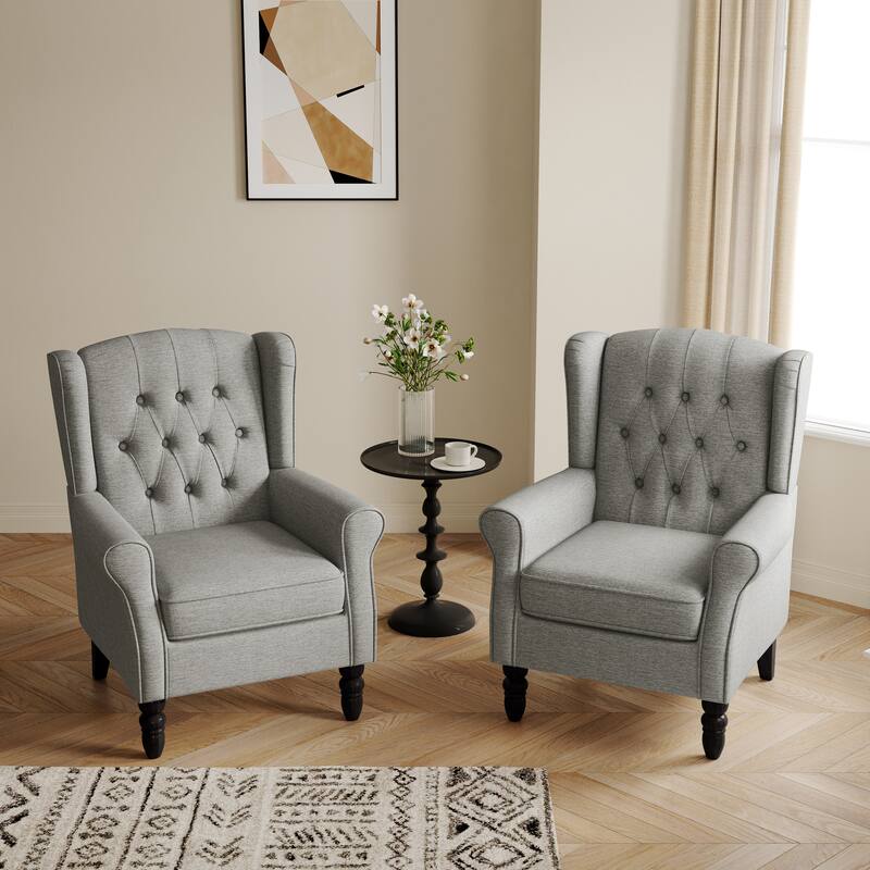 Button-Tufted Accent Club Chair Wingback Armchair Set of 2