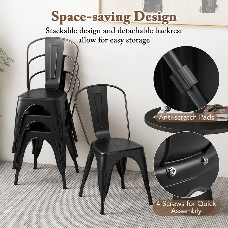 Gymax Metal Dining Chairs Set of 4 w/ Removable Backrest for Dining