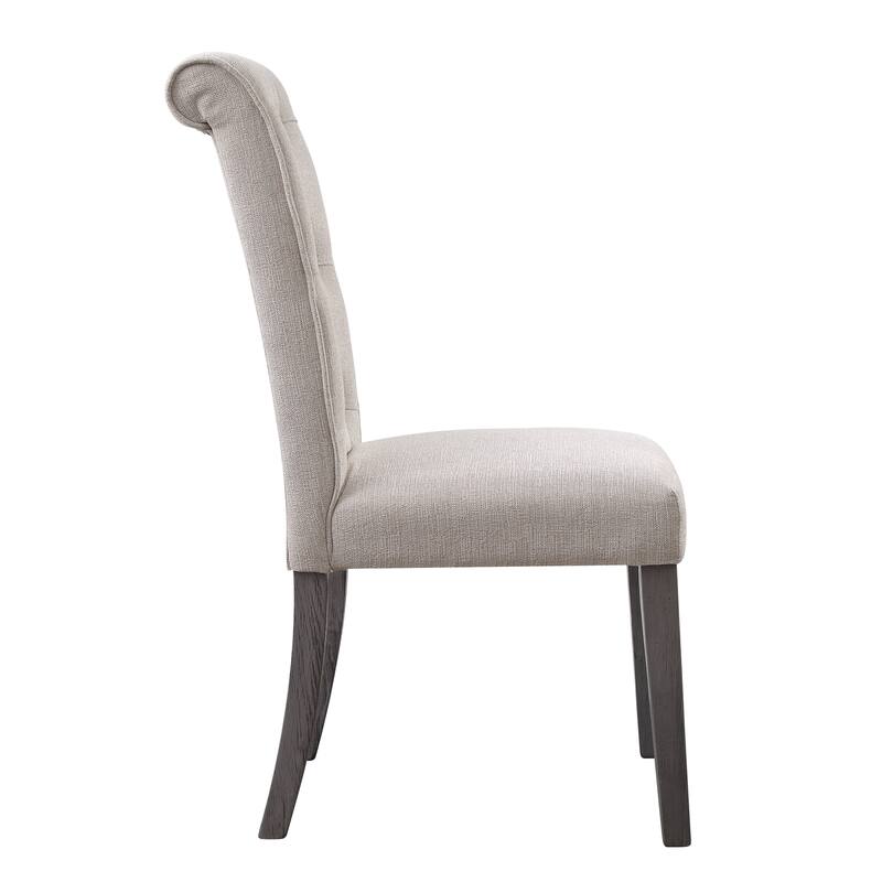 HomeRoots Set of Two Tufted Beige and Gray Upholstered Linen And Solid Wood Dining Side Chairs