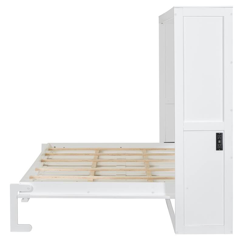 Roomfitters Murphy Bed, Foldable Wall Bed with Rattan-Inspired Cabinet Design