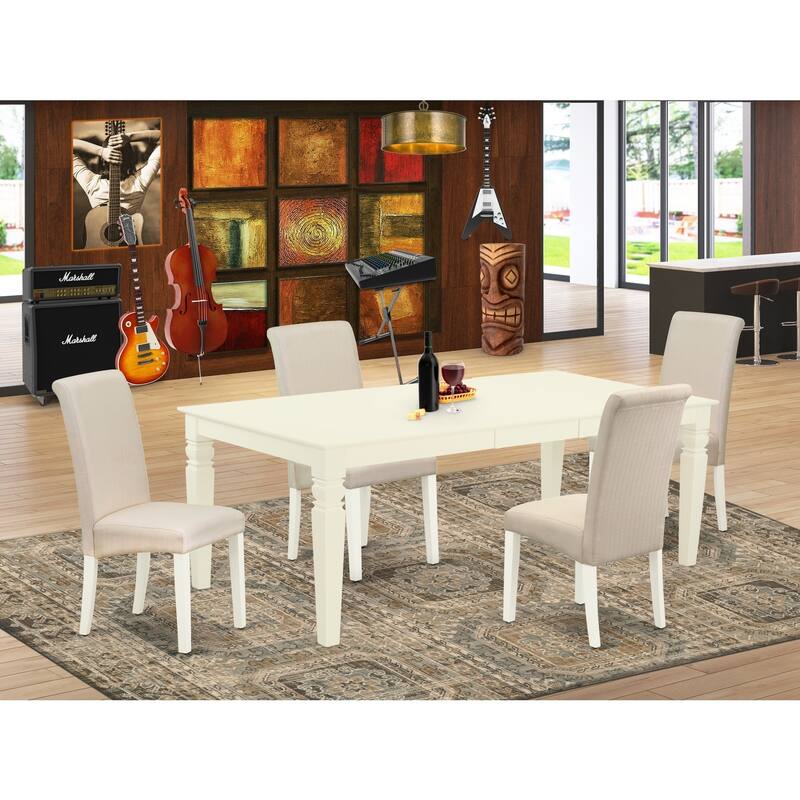 Rustic Dining Set 5pc - Rectangle Table with Leaf & 4 Cream Parson Chairs - 84