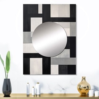 Designart "Black And White Cuboids Dream I" Abstract Shapes Mirror ...