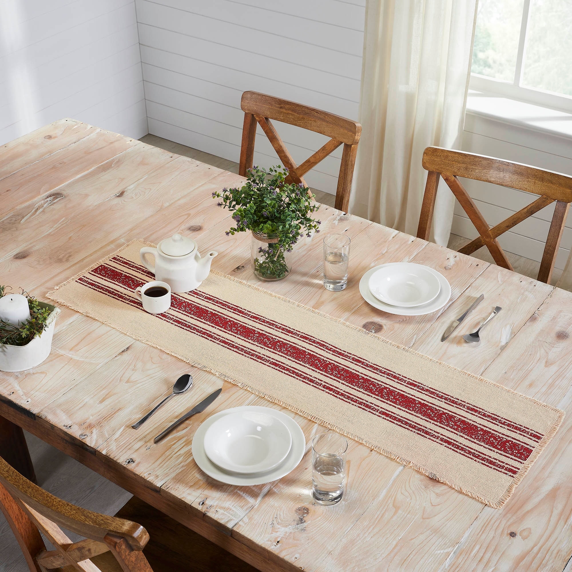 Vintage Burlap Stripe Runner