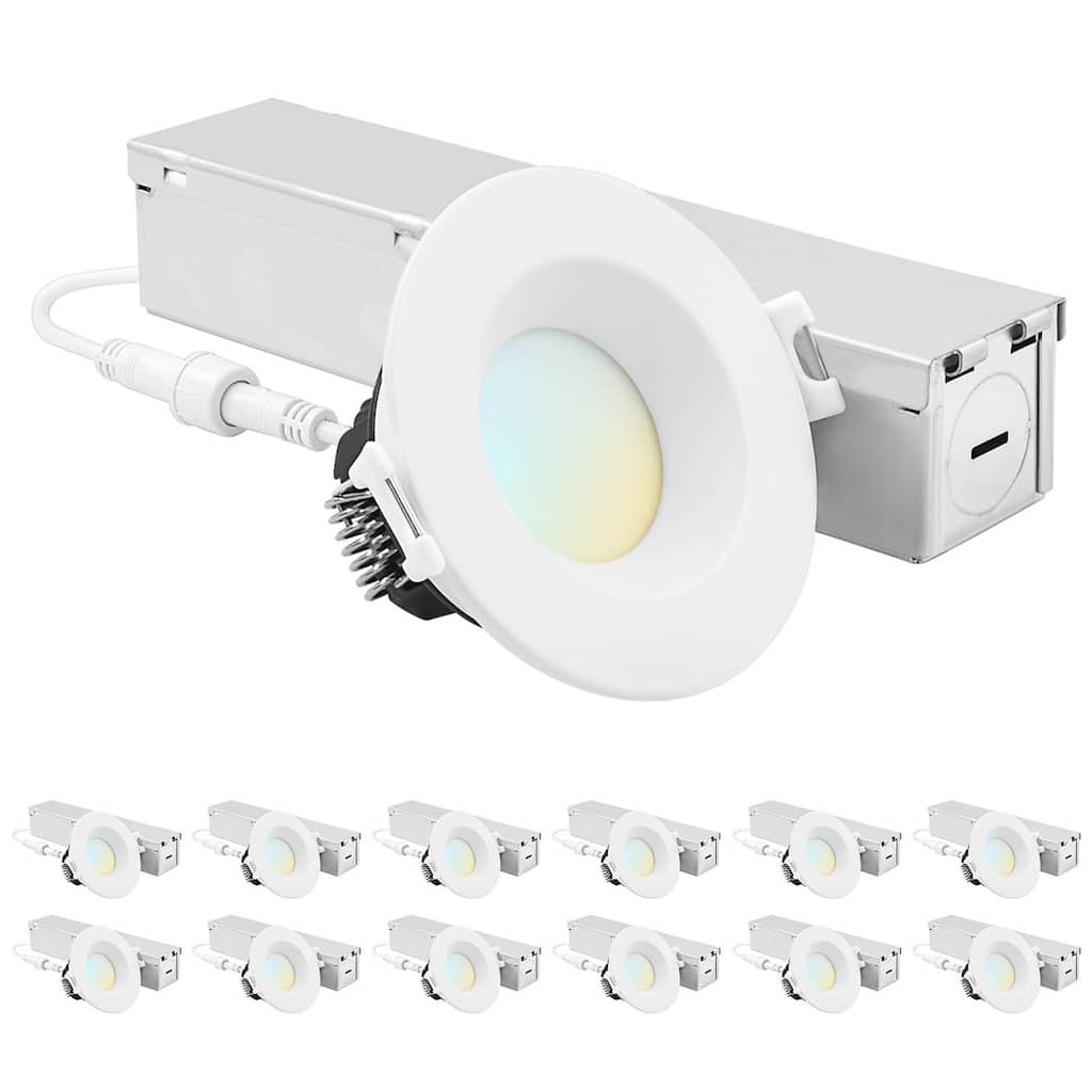 Luxrite 2 Inch LED Recessed Ceiling Light J-Box 8W 5CCT 660 Lumens Dimmable Wet Rated IC Rated ETL 12PK - 12 Pack
