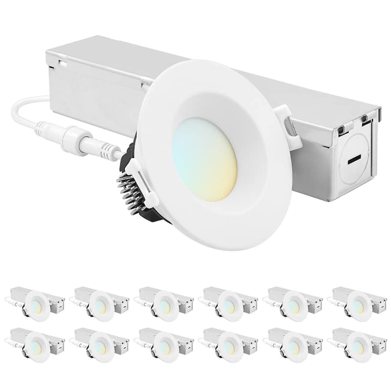 Luxrite 2 Inch LED Recessed Ceiling Light J-Box 8W 5CCT 660 Lumens Dimmable Wet Rated IC Rated ETL 12PK - 12 Pack - 12 Pack