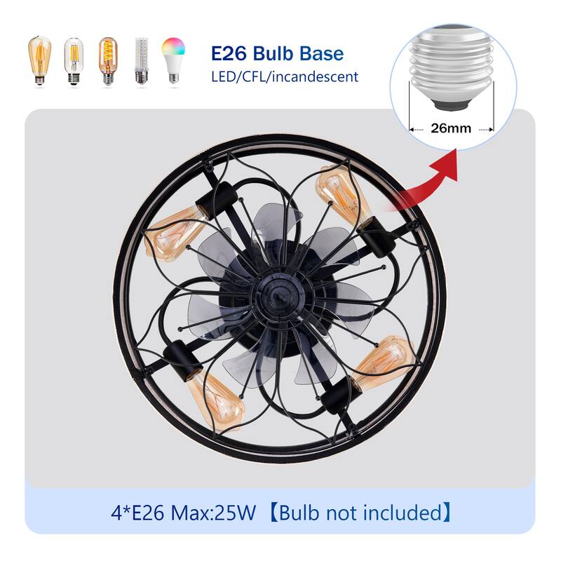 20" Lotus Design Fabric Farmhouse Bladeless Ceiling fan With Remote Control For Living room, Bedroom,Kitchen