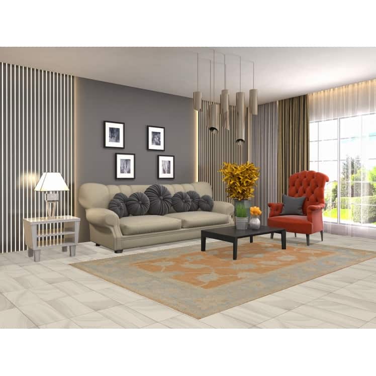 Orange Vegetable Dye Floral Oushak Turkish Rug Handmade Wool Carpet - 5'8"x 9'0"