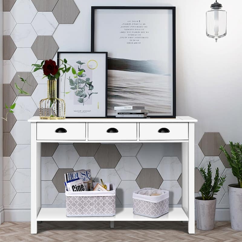 47" Entryway Hall Table Side Desk Accent Table with Drawers Shelf - 47" x 15.5" x 32"(L x W x H)