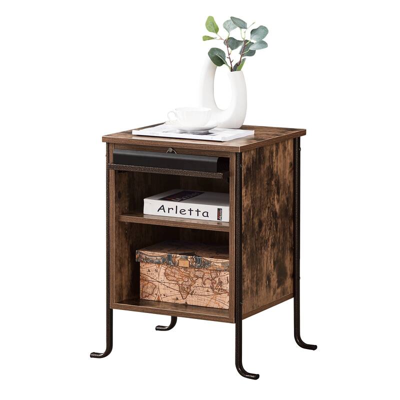 3-tier Shelves Modern Nightstand with Switchable Door and Retractable Shelf