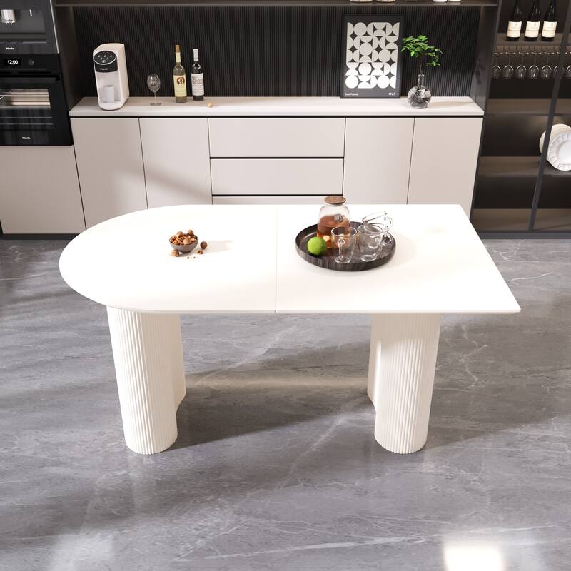 63" Modern MDF New Cream Style Dining Table and Irregular Side Table, 4-8 Person Dining Table - Cream White - Cream White