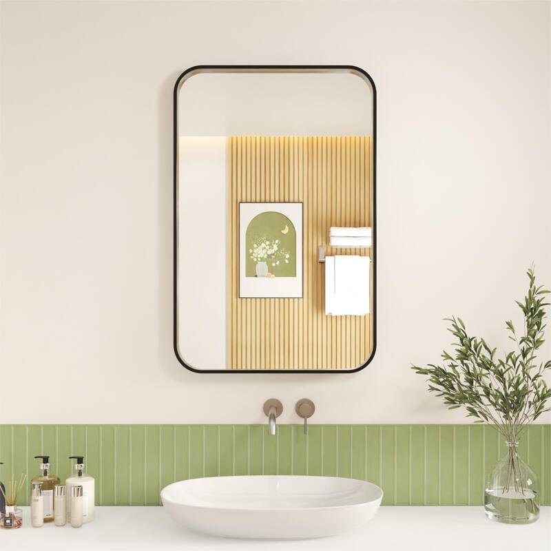 Organnice Rectangular Aluminum Frame Vanity Bathroom Mirror with Clear Glass