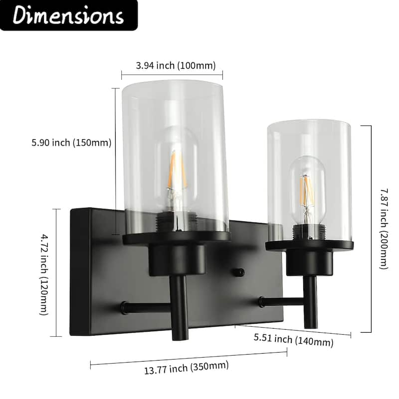 Starsky 2-Lights 13.77inch Modern Bathroom Vanity Light with Cylinder Glass Shade