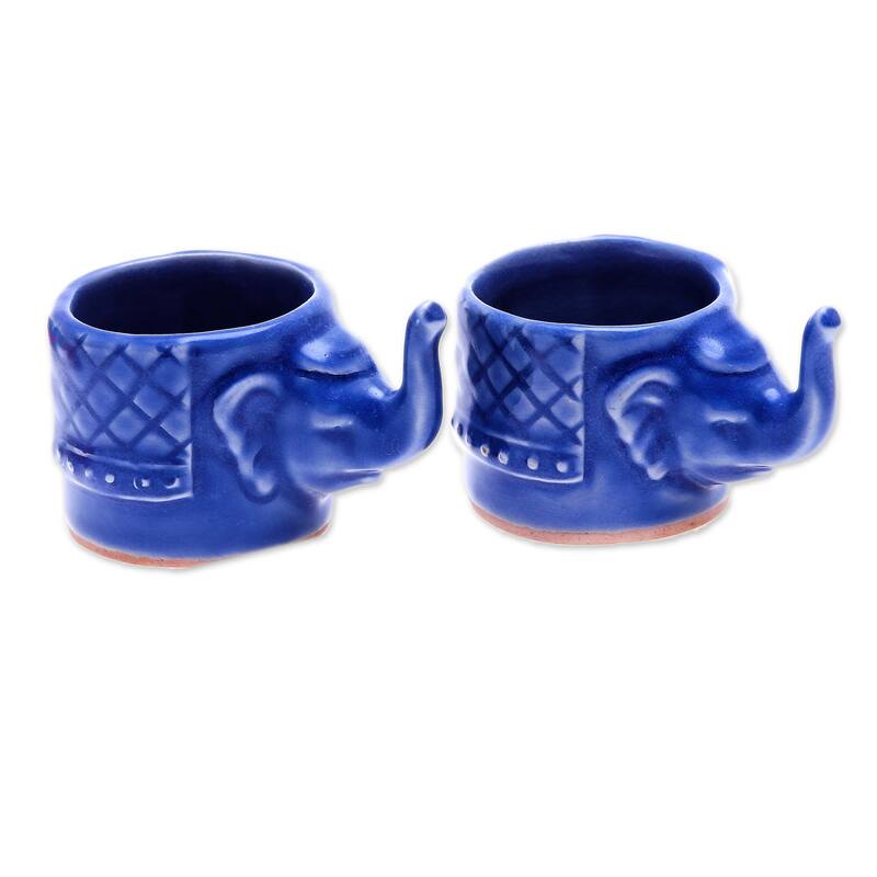 Novica Handmade Elephant Essence In Blue Celadon Ceramic Teacups (Pair