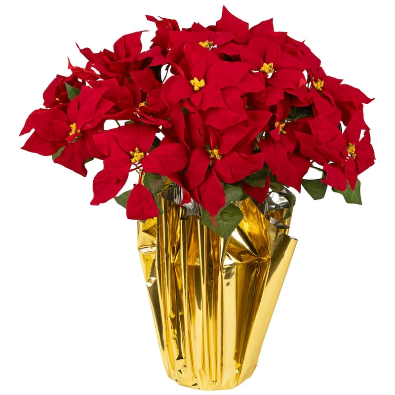 Artificial Christmas Poinsettia in a Wrapped Pot - 28" - Red and Gold