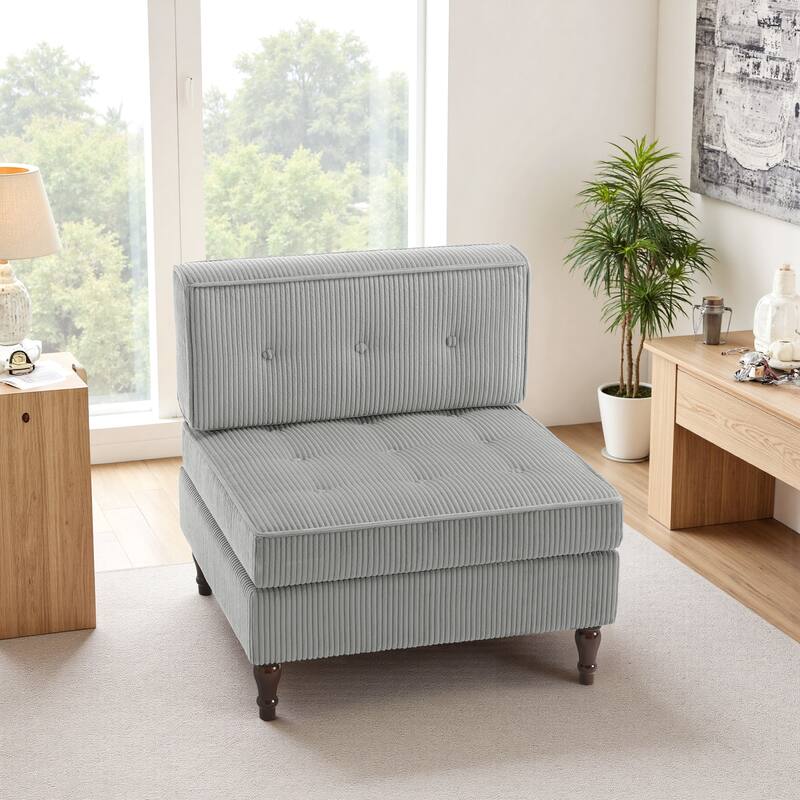 Modern Corduroy Corner Armchair Armless Chair sofa - Light Grey - Armless chair