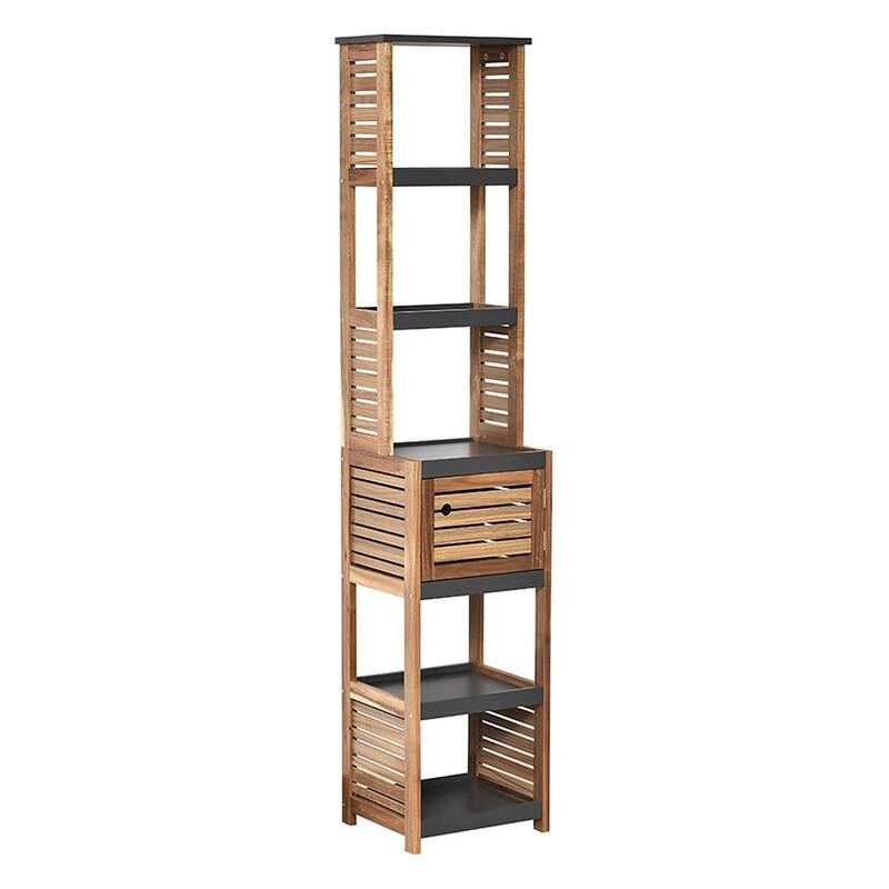 Tall Bathroom Storage Cabinet with Multiple Shelves and Vented Door - 15.3"L x 11.12"W x 67"H - 15.3"L x 11.12"W x 67"H - Natural Finish - Brown/Gray