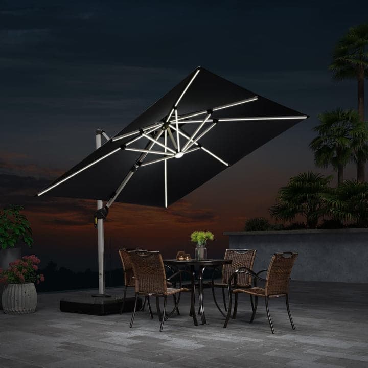 PURPLE LEAF 9/10/11 ft Square 09x12 ft Rectangle Double Top LED Patio Cantilever Umbrella with Base