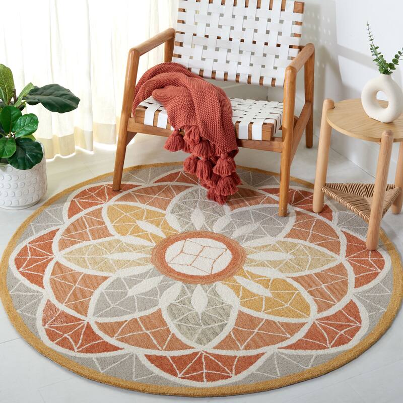 SAFAVIEH Handmade Novelty Edit Novelty Wool Rug - 6' Round - Grey/Gold