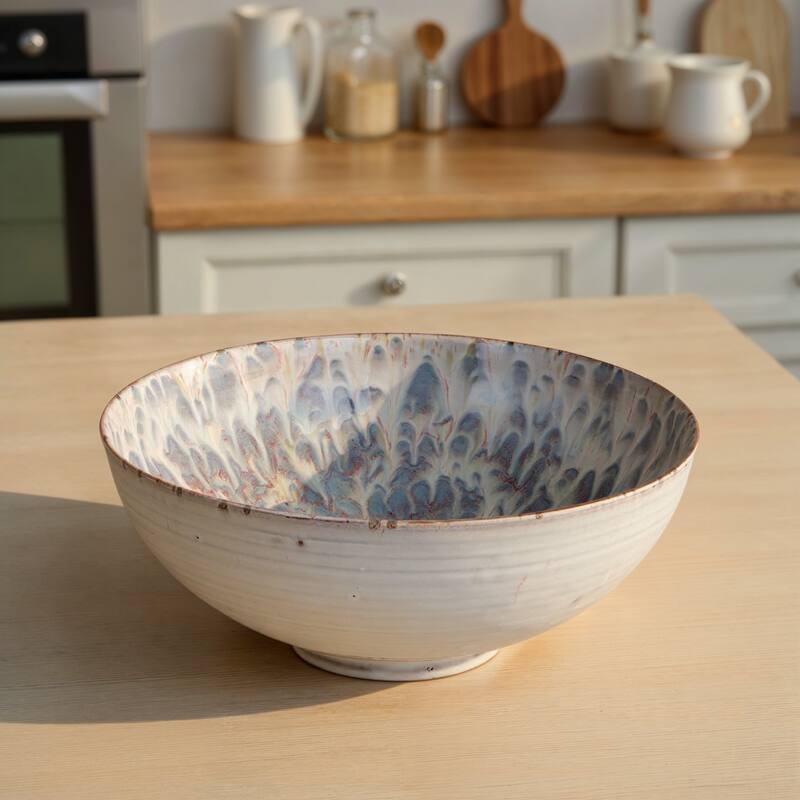 Stoneware Serving Bowl in Reactive Glaze - Blue;White