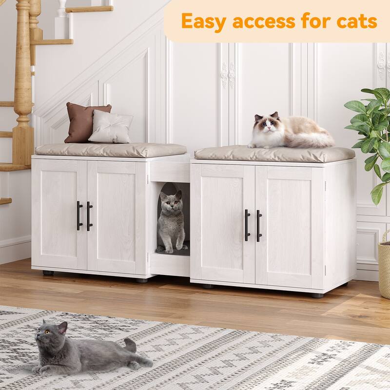 Litter Box Enclosure with Double Cage Cat House for 2 Cats