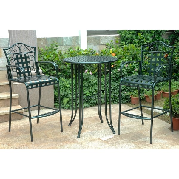 slide 2 of 3, Mandalay 3-Piece Outdoor Iron Bar Bistro Set (Set of 3) Verdi Gris